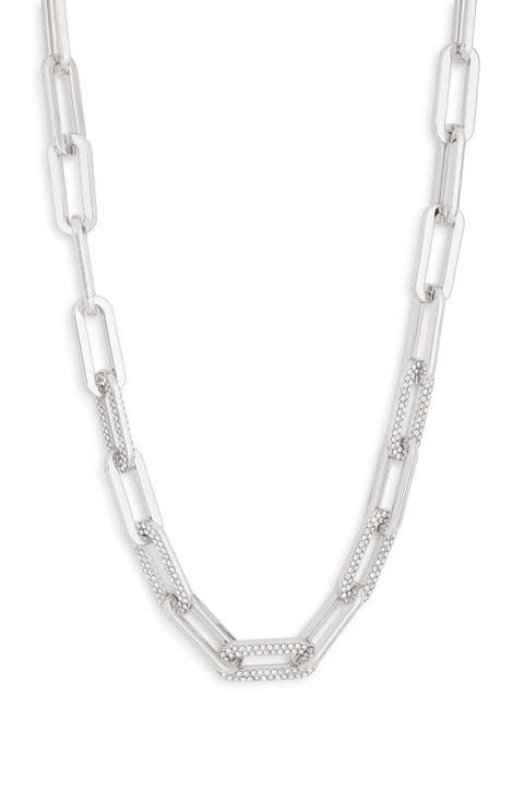 Pavé Crystal Paper Clip Chain Necklace