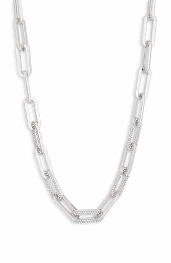 NORDSTROM RACK Pavé Crystal Paper Clip Chain Necklace