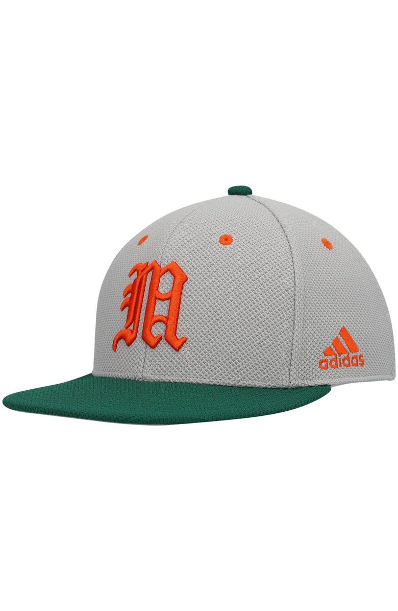 adidas Men's adidas Gray Miami Hurricanes On-Field Baseball Fitted Hat, Main, color, 