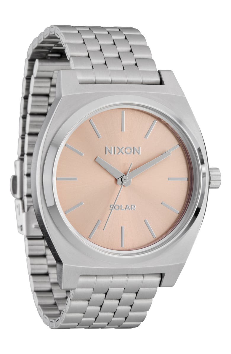 Nixon Time Teller Solar Bracelet Watch, 40mm, Main, color, Silver / Salmon