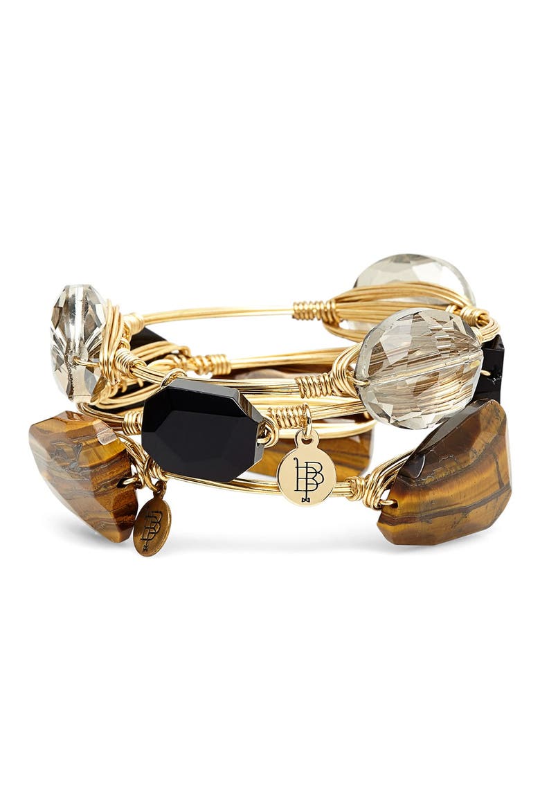 'Tiger's Eye Agate & Jet Acrylic Crystal' Stone Bracelets, Alternate, color, TIGERS EYE/ JET