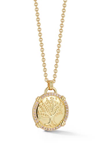 Chloe & Madison Chloe And Madison Cz Embossed Coin Pendant Necklace In Gold