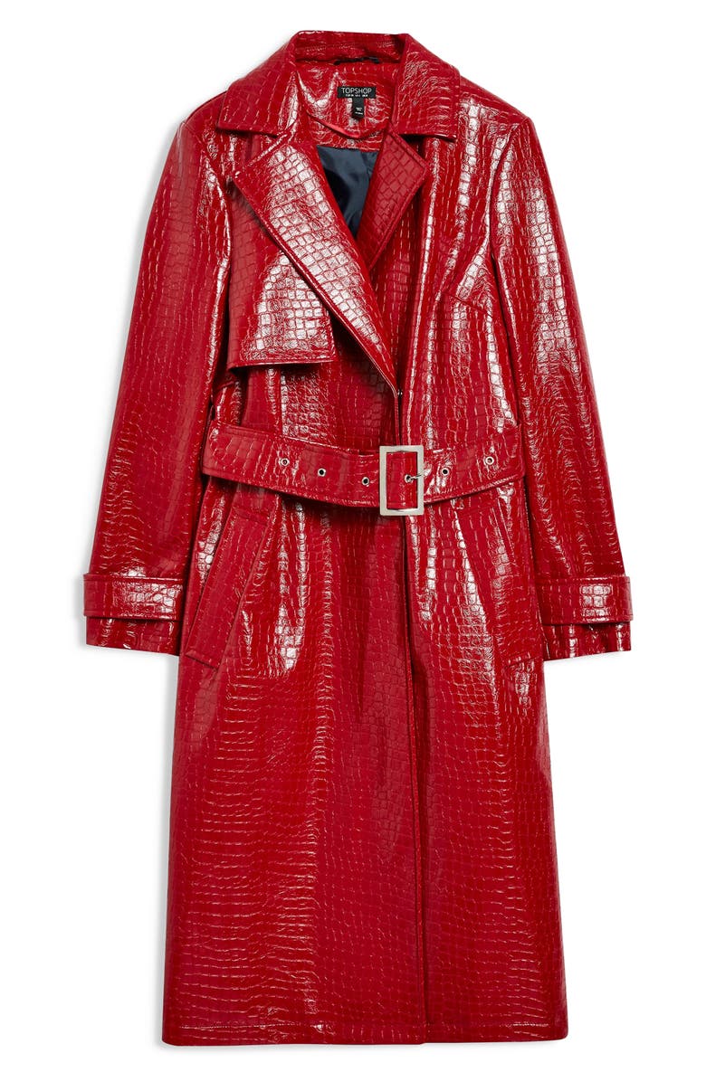 Topshop Croc-Embossed Trench Coat, Alternate, color, 