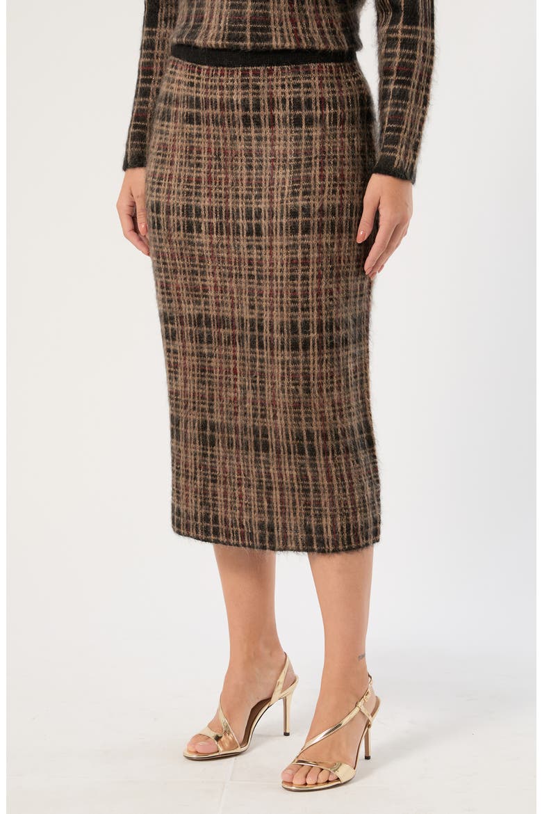 Fiamma Plaid Mohair Blend Knitted Skirt, Main, color, HAVANA BLACK