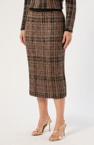 Marina Rinaldi Fiamma Plaid Mohair Blend Knitted Skirt