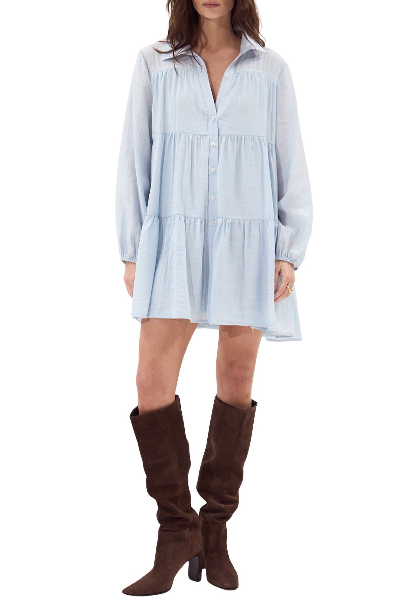 Gomera Tiered Button-Up Babydoll Minidress - image 3
