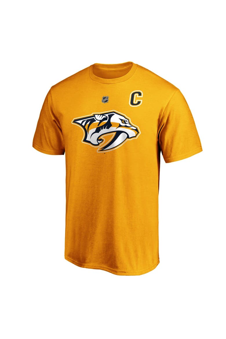 Men's Fanatics Branded Roman Josi Gold Nashville Predators Authentic Stack Player Name & Number T-Shirt, Alternate, color, Gold