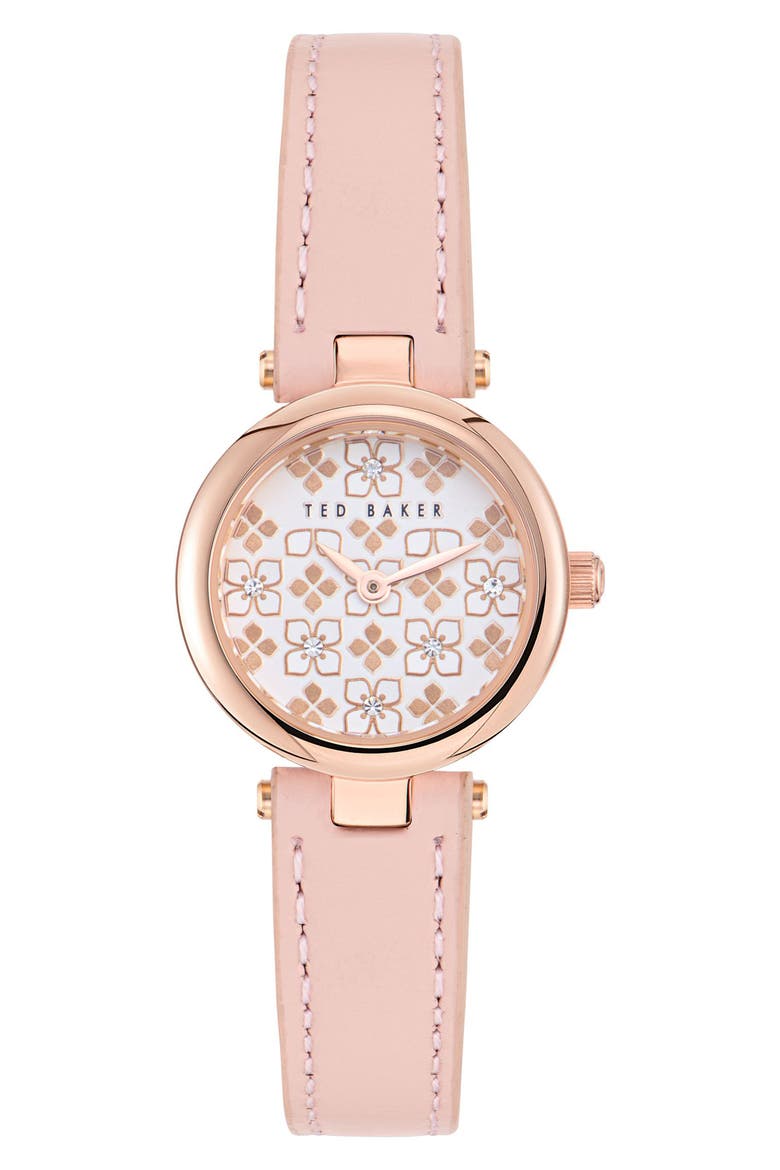 Jolyye Leather Strap Watch, 24mm, Main, color, PINK