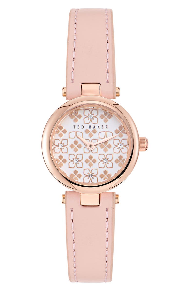 Ted Baker Jolyye Leather Strap Watch, 24mm, Main, color, Pink