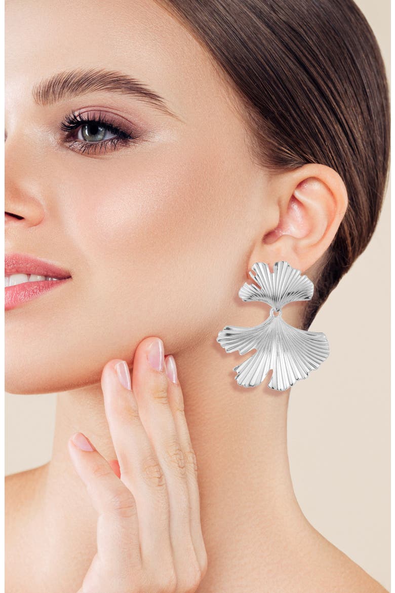 Ginkgo Leaf Drop Earrings, Alternate, color, SILVER