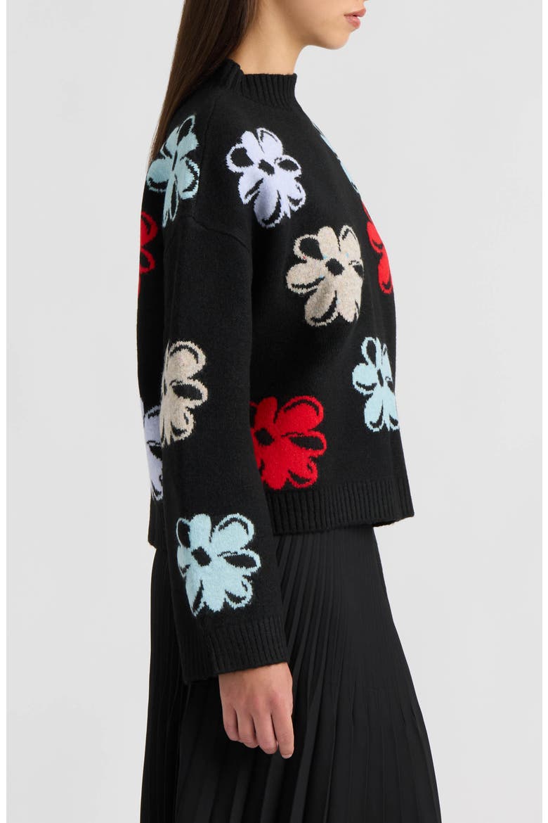 Mock Neck Floral Sweater, Alternate, color, BLACK FLORAL