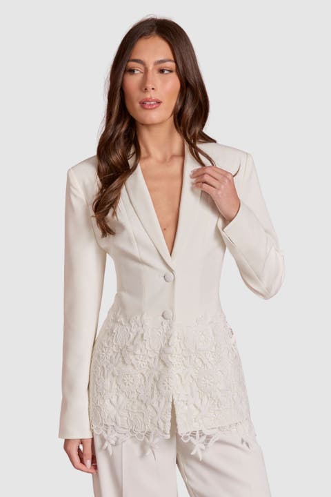 Longline Floral Embroidered Blazer