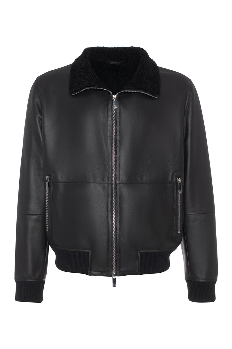 Men's Genuine Shearling Lamb Bomber Jacket, Alternate, color, Black