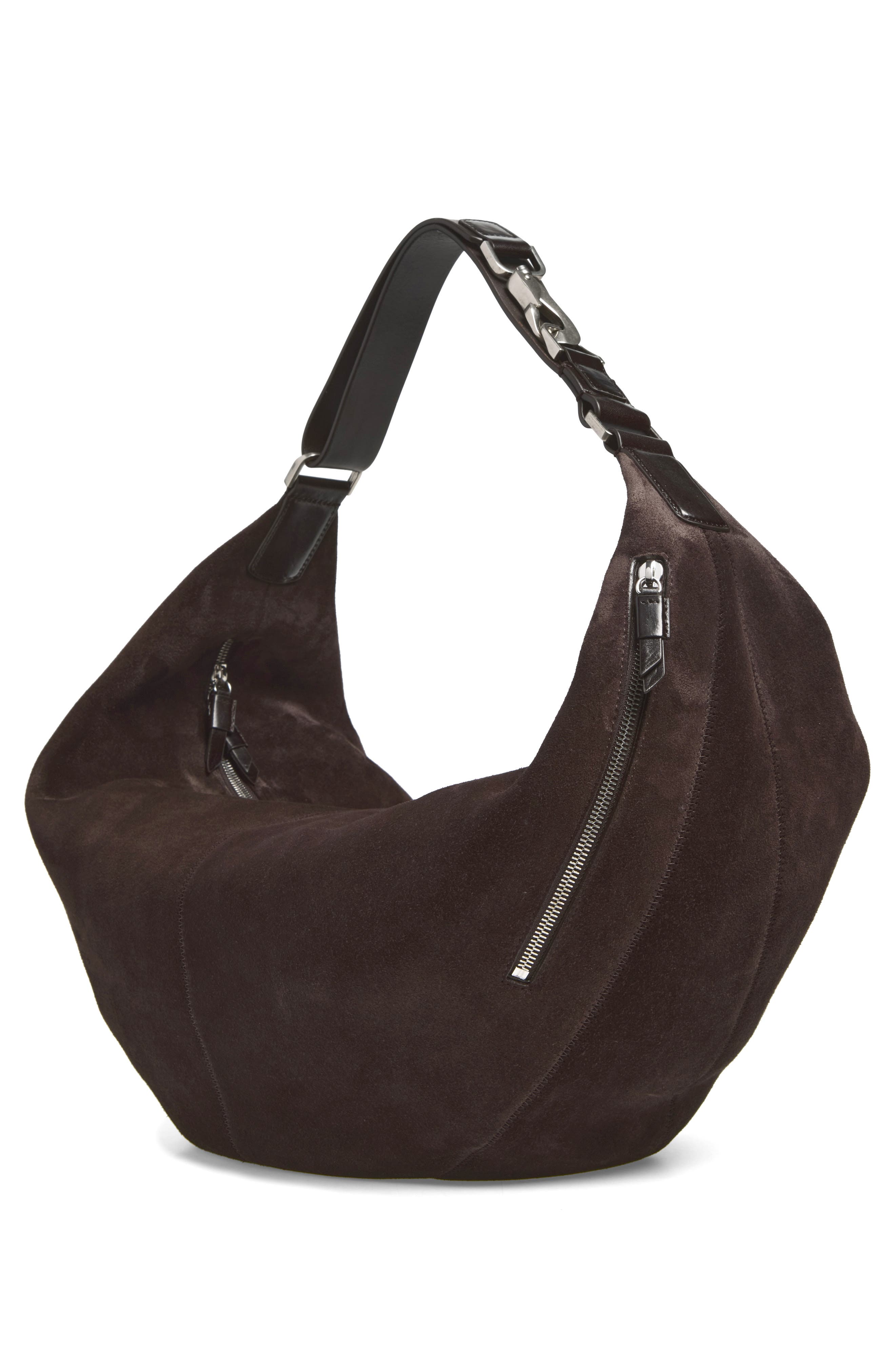 Quiver Clip Suede Bag, Alternate, color, EBONY BROWN