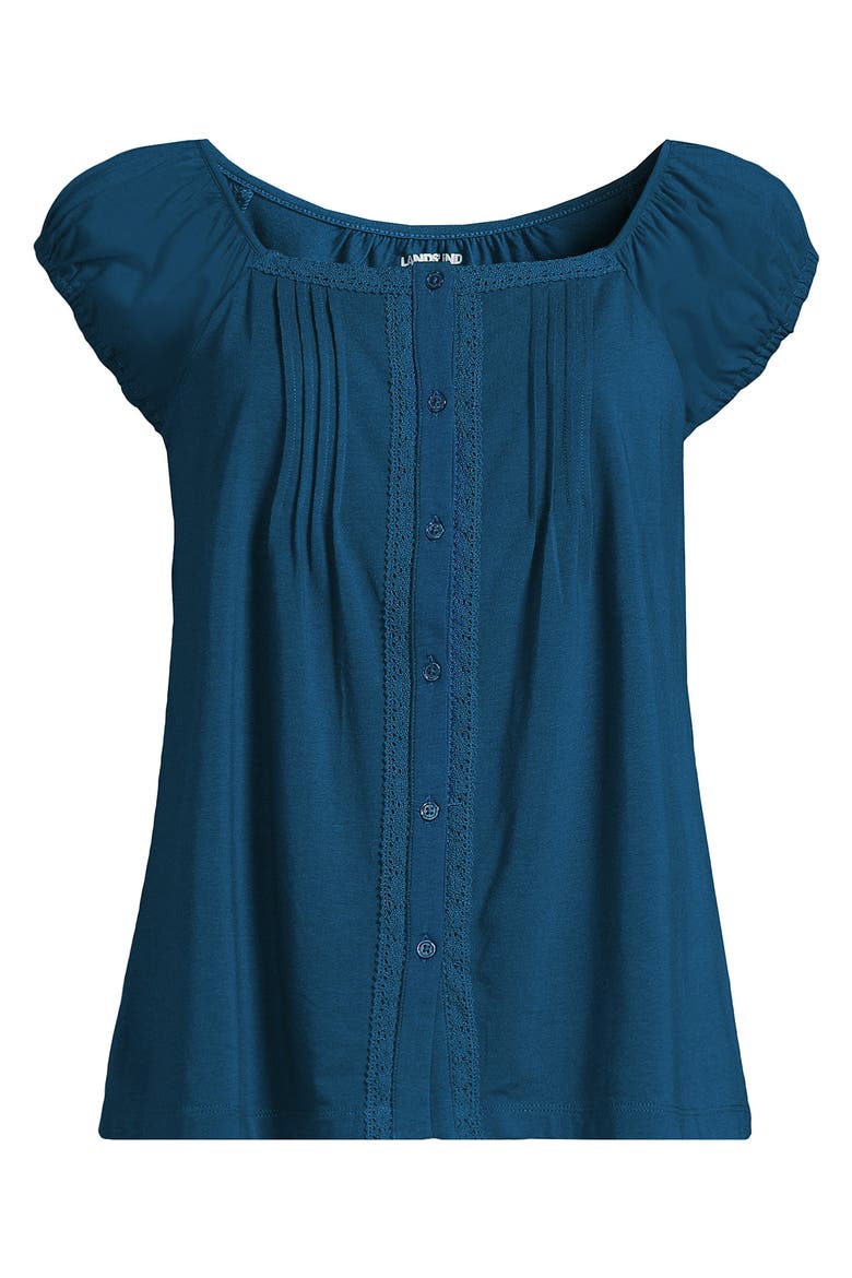 Plus Size Sleeveless Lightweight Jersey Pintuck Button Front Blouse, Alternate, color, Baltic Teal