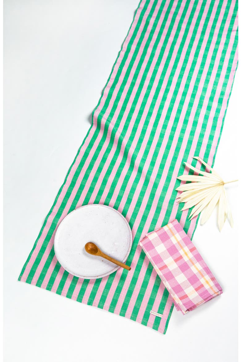 Handwoven Colorful Striped Cotton Table Runner, Main, color, Green
