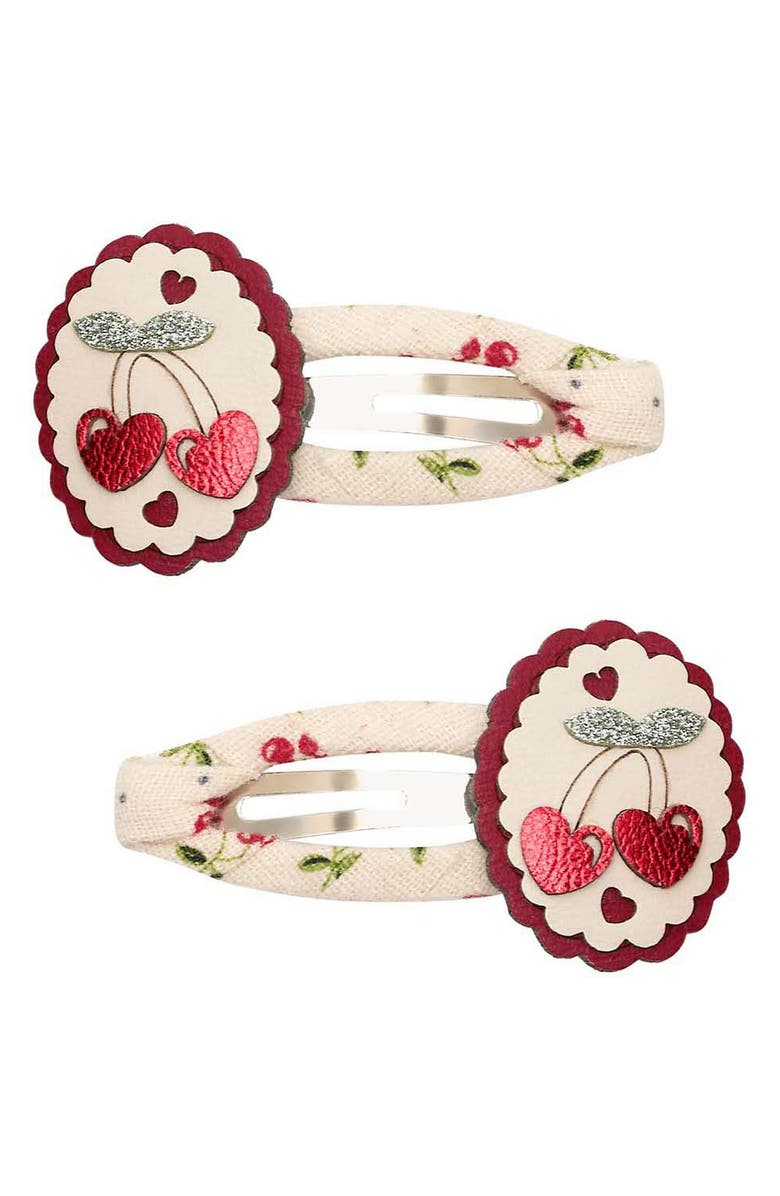 Mimi & Lula Kids' 2-Pack Scallop Cherry Hair Clips, Main, color, Red