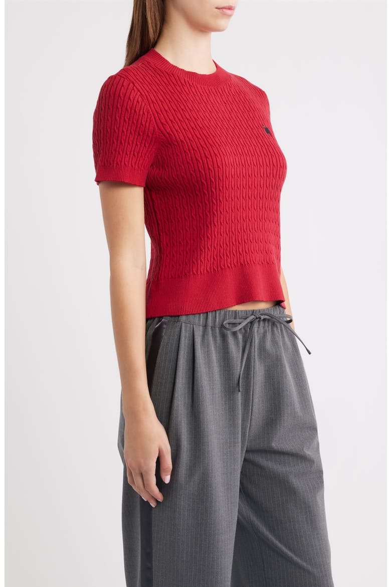 Sheep Cotton Cable Sweater, Alternate, color, RED