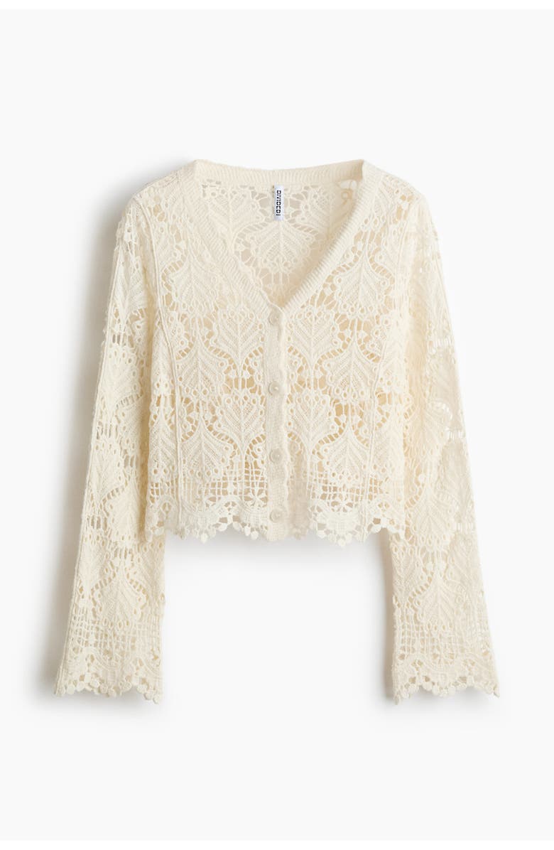 H&M Crochet-look Cotton Cardigan, Alternate, color, Light Beige