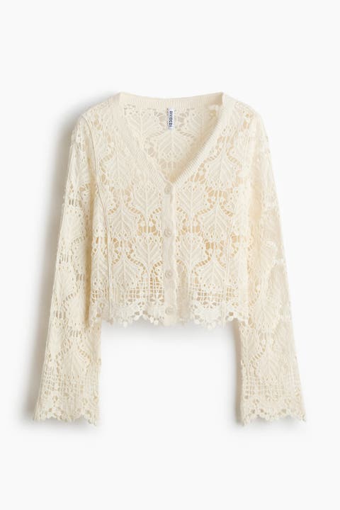 Crochet-look Cotton Cardigan