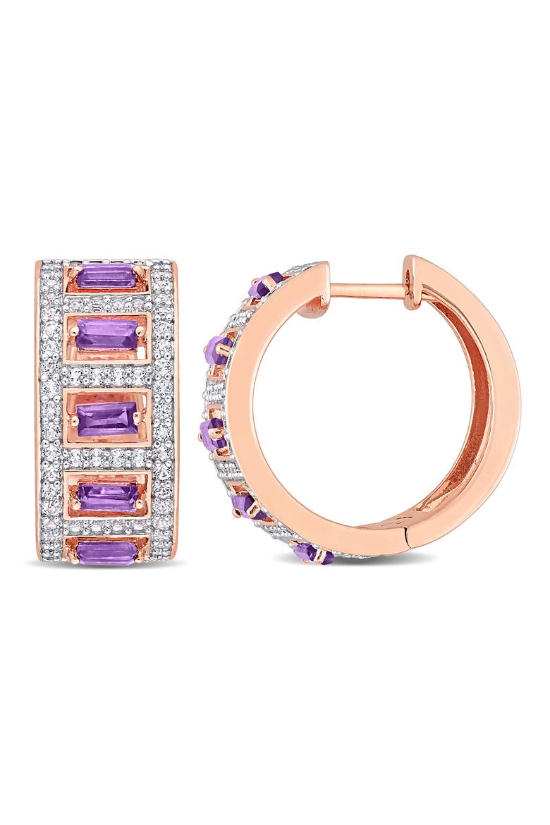 10K Rose Gold Vermeil Amethyst & White Topaz Hoop Earrings, Main, color, PURPLE