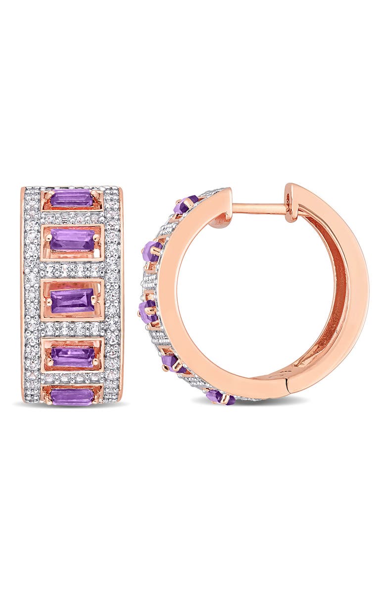 DELMAR 10K Rose Gold Vermeil Amethyst & White Topaz Hoop Earrings, Main, color,