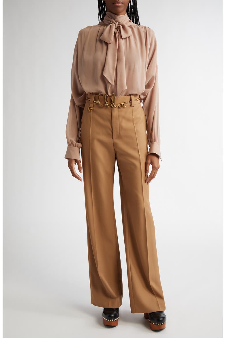 High Waist Wide Leg Wool Trousers, Alternate, color, COCONUT BROWN