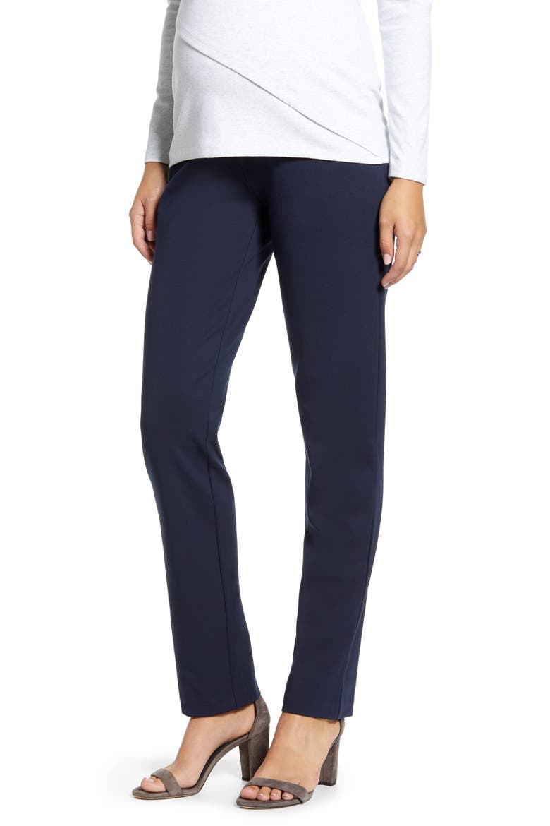Straight Leg Maternity Trousers, Main, color, NAVY
