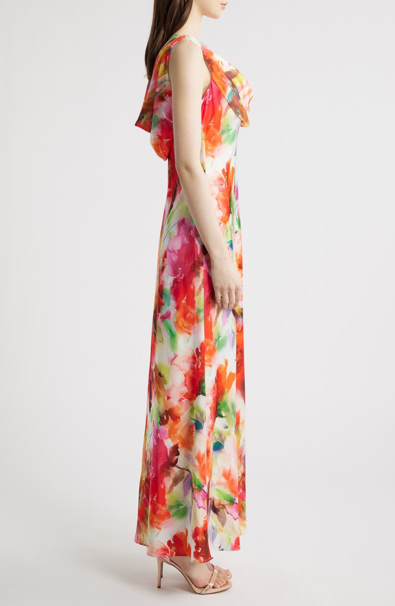 Eliza J Drape Neck Sleeveless Gown, Alternate, color, Orange Multi