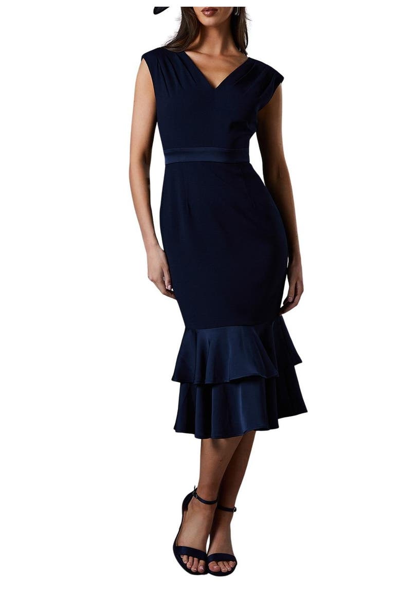 Coast Satin Back Crepe Peplum Dress, Alternate, color, Navy