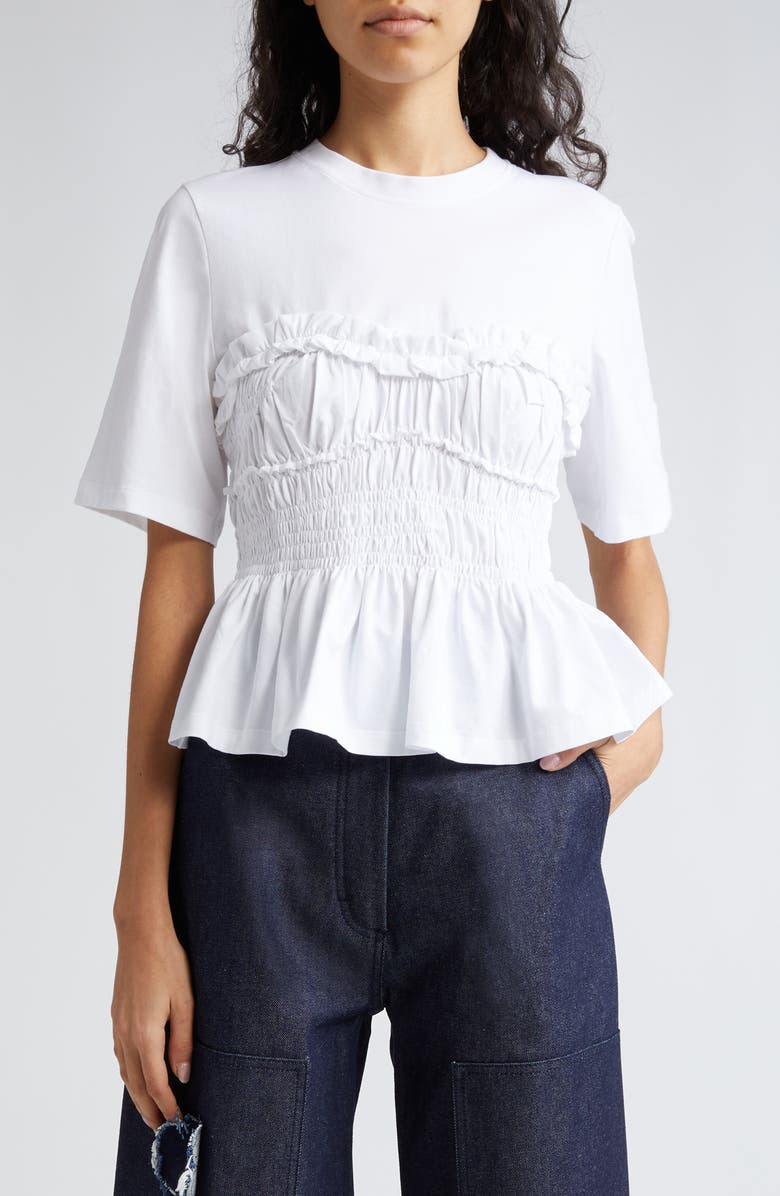 Cecilie Bahnsen Vilde Smocked Ruffle Jersey T-Shirt, Main, color,