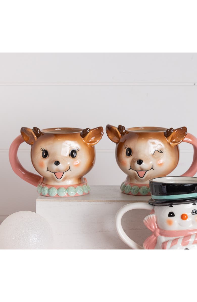 Transpac Dolomite Pink Vintage Reindeer Mugs Set of 2 Christmas Decor, Alternate, color,