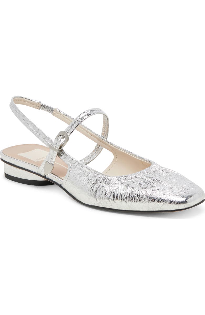 Dolce Vita Rianne Slingback Mary Jane Flat, Main, color, Silver Distressed Leather