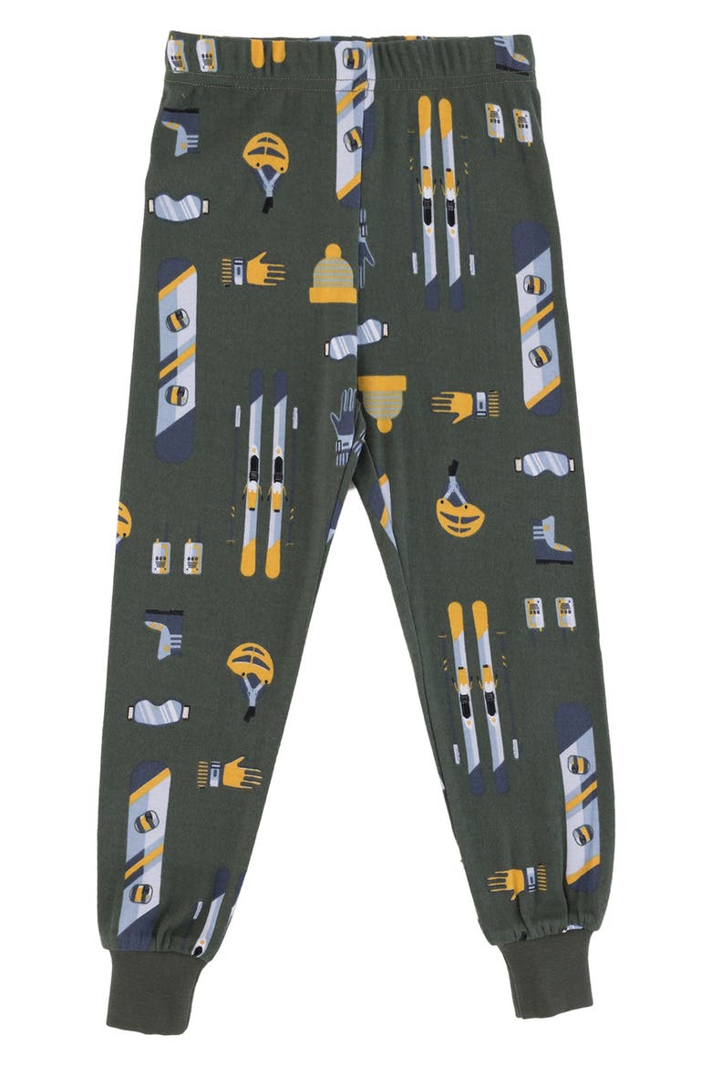 Kids' Ski Print Pajamas, Alternate, color, GREEN OLIVE