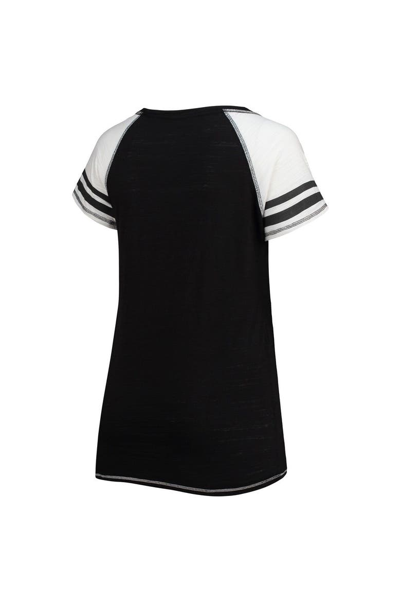 Women's Soft as a Grape Black Miami Marlins Curvy Colorblock Tri-Blend Raglan V-Neck T-Shirt, Alternate, color, Black