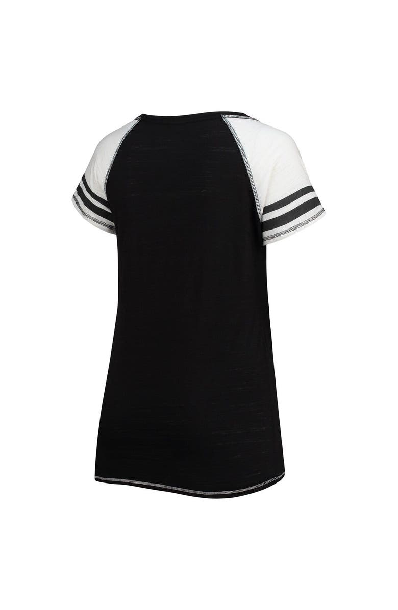 SOFT AS A GRAPE Women's Soft as a Grape Black Miami Marlins Curvy Colorblock Tri-Blend Raglan V-Neck T-Shirt, Alternate, color, Black