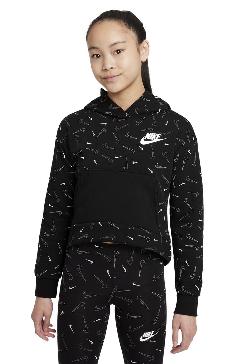 Sportswear Kids' Print Fleece Hoodie, Alternate, color, BLACK/ WHITE