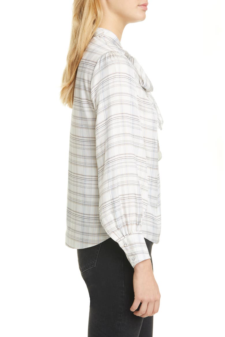 Etched Plaid Silk Blend Blouse, Alternate, color, SNOW COMBO