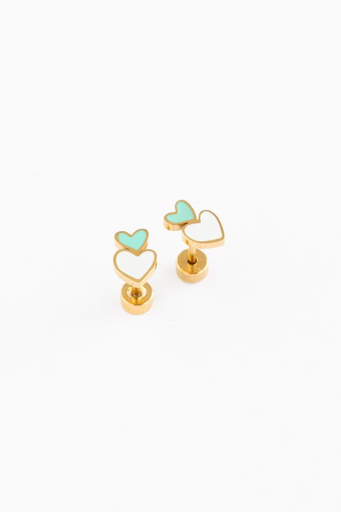 Heart Stack Stud Earrings