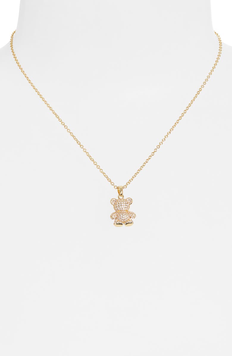 Leith Pavé CZ Teddy Bear Pendant Necklace, Alternate, color, Clear- Gold