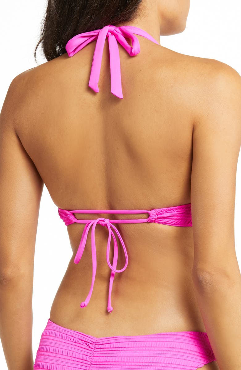 Becca Coast Ring Halter Neck Bikini Top, Alternate, color, Pink Flambe