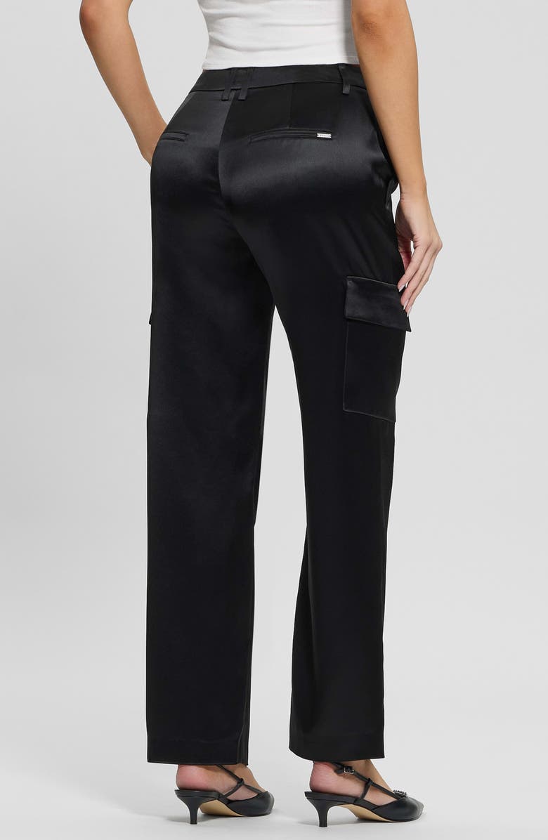 GUESS Megan Satin Cargo Pants, Alternate, color, Jblk-Black