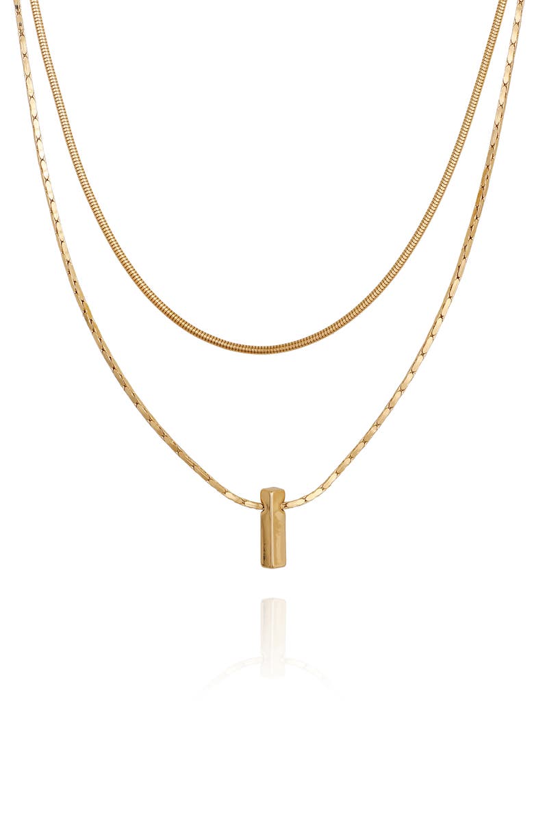 Vince Camuto Set of 2 Snake Chain & Bar Pendant Necklaces, Main, color, Gold Tone