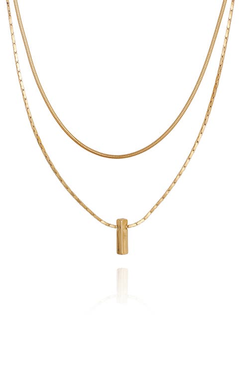 Set of 2 Snake Chain & Bar Pendant Necklaces