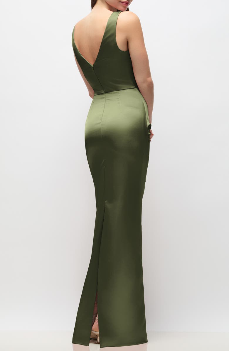 After Six Valentina Stretch Charmeuse Column Gown, Alternate, color, Olive Green