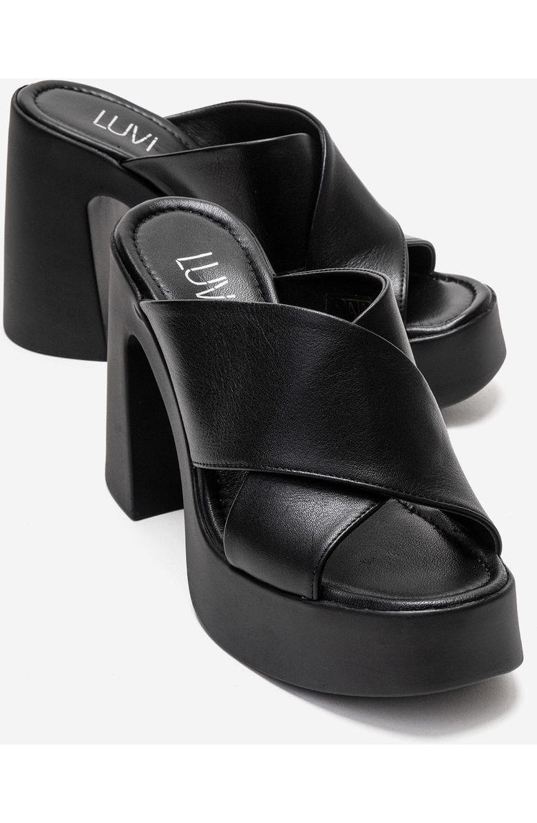 Forever & Always Shoes Essenza Leather Platform Block Heel Sandal, Main, color, Black