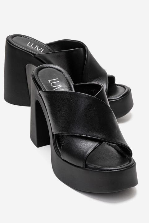 Essenza Leather Platform Block Heel Sandal