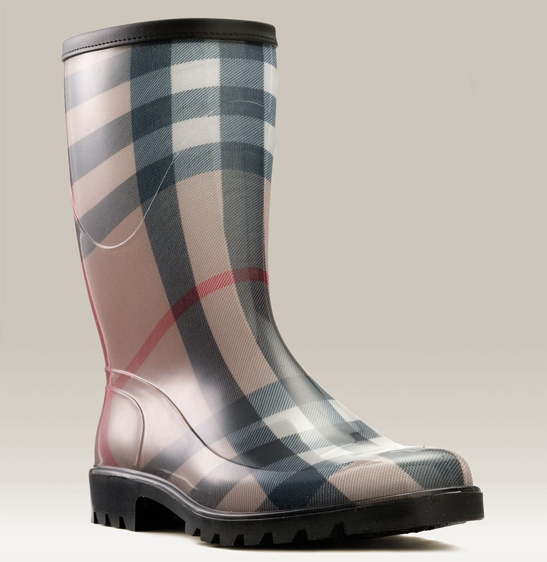 Burberry Mid Calf Check Rain Boot, Main, color, 