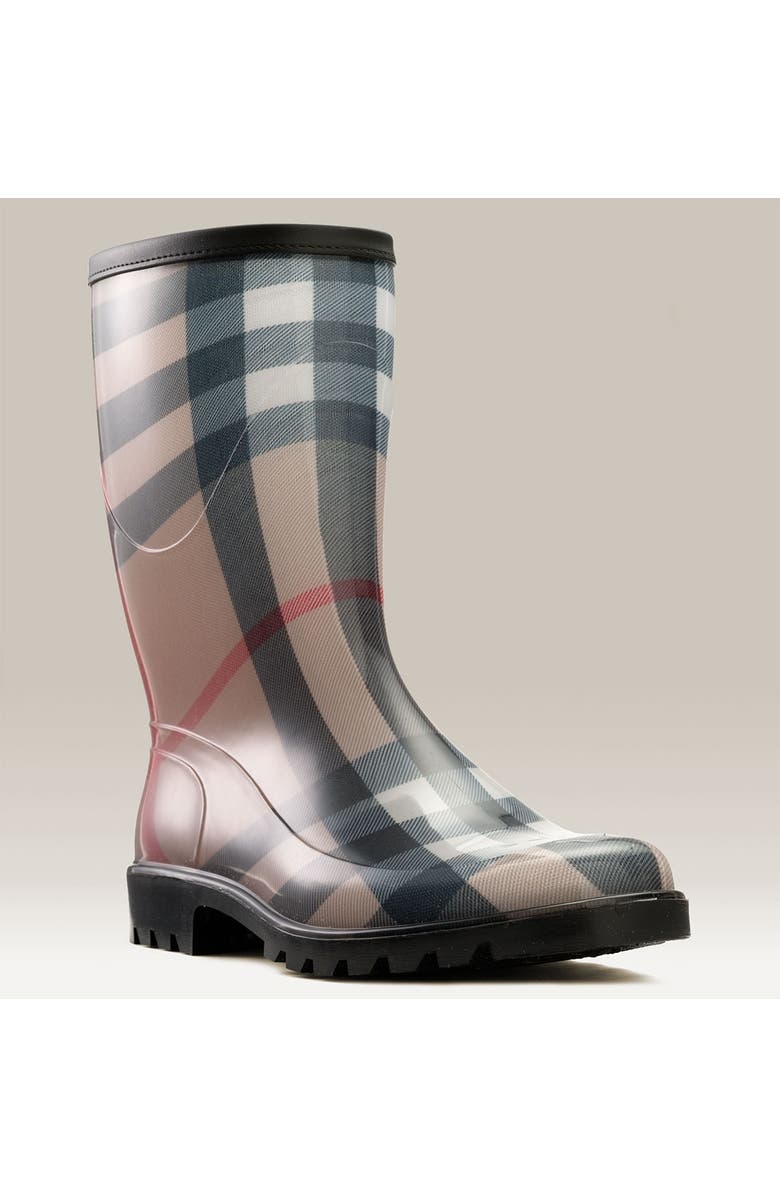 Burberry Mid Calf Check Rain Boot, Main, color,
