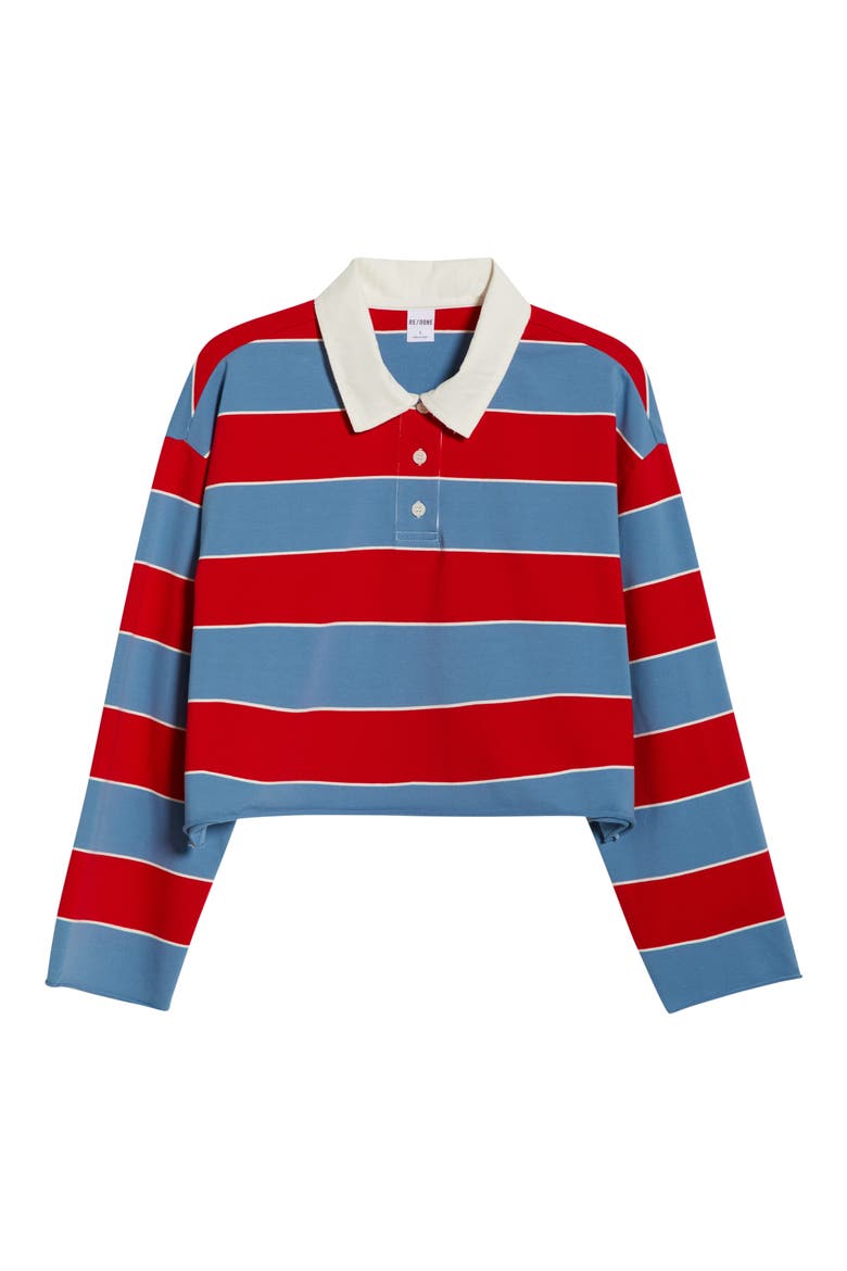 Crop Stretch Cotton Rugby Polo, Alternate, color, CRIMSON BLUEBIRD